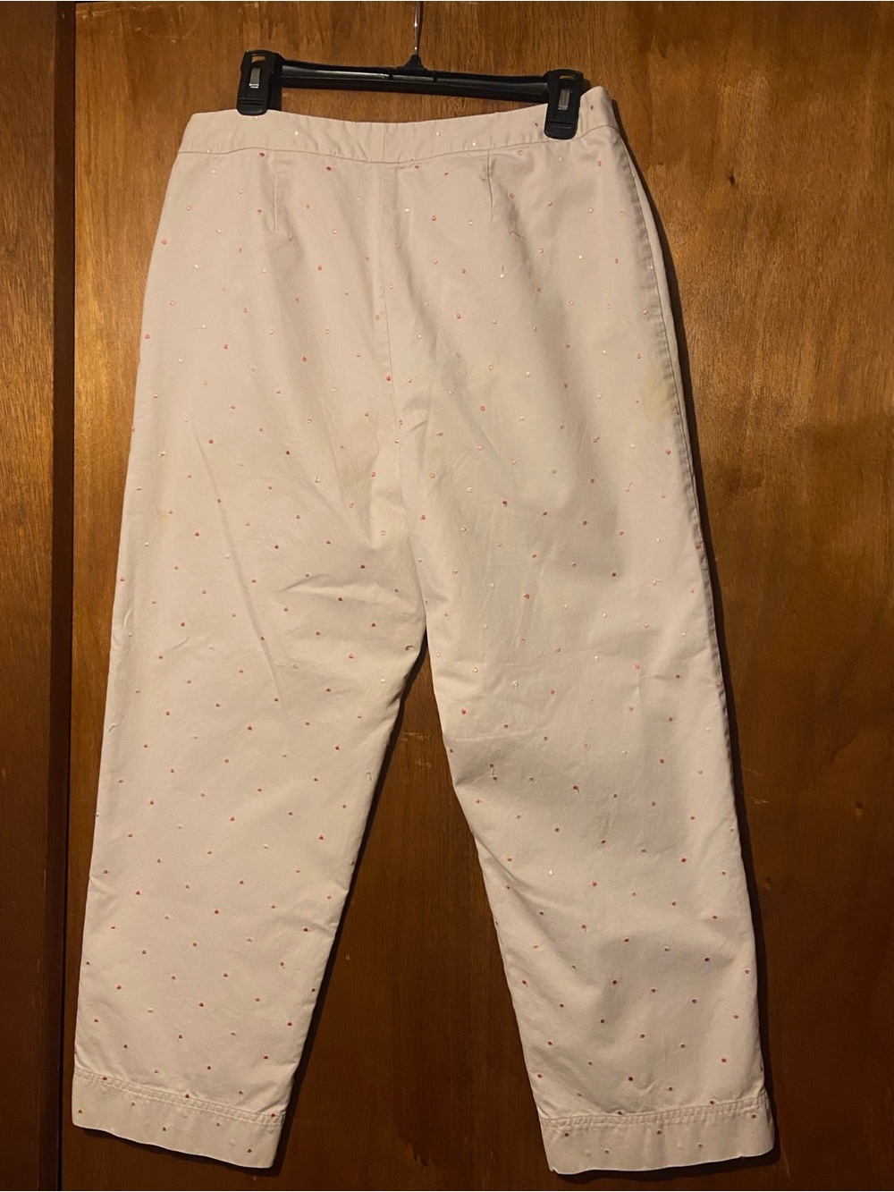 Liz Claiborne Cream Cropped Pants with Pink Dot Embroidery